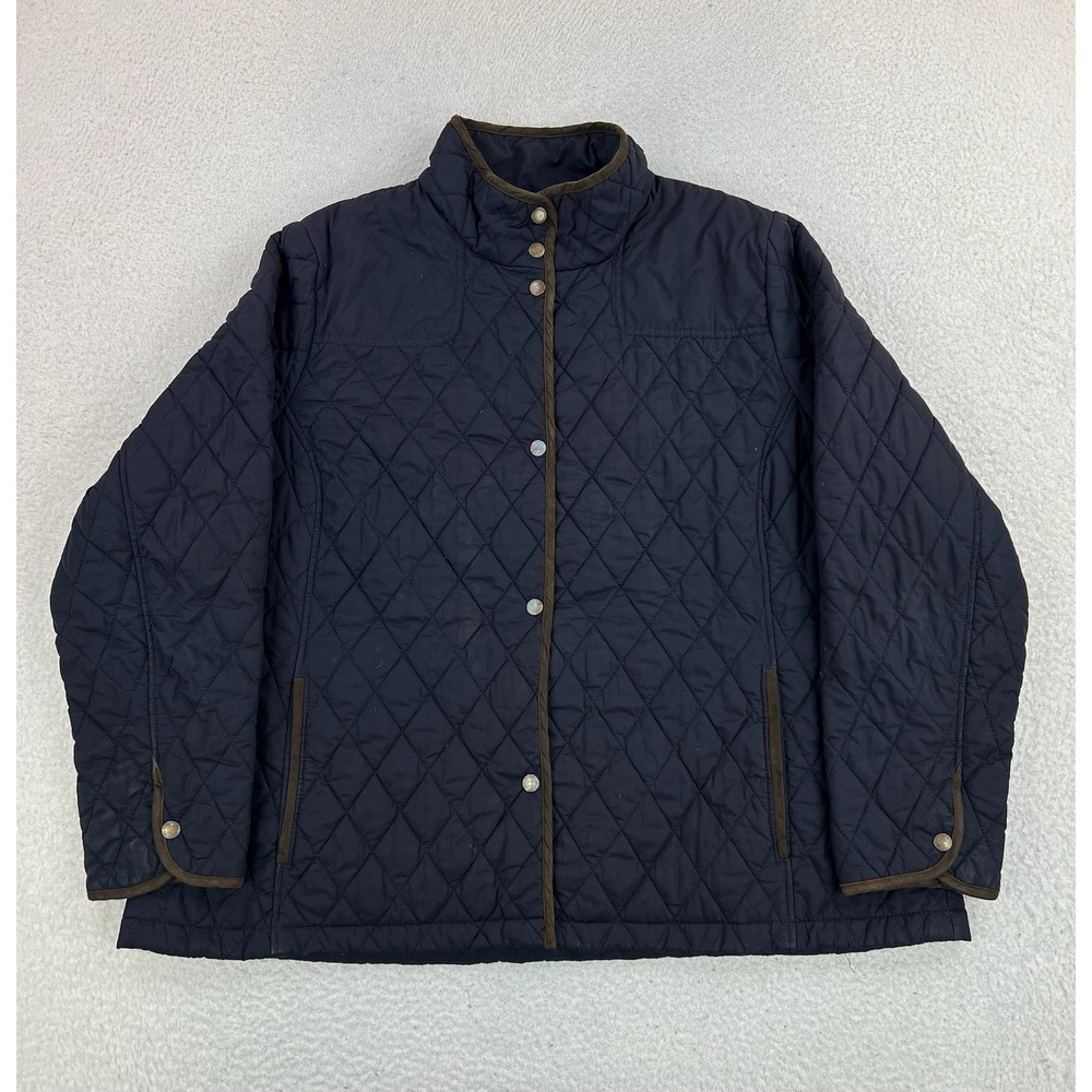 Lands' End Jacket Womens Plus 2X Blue Quilted Snap Front Midlength Insulated